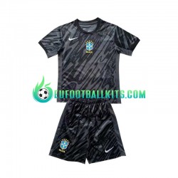 Brazil Goalkeeper Blackcolor Away Football Shirts Copa America 2024 Kids LS