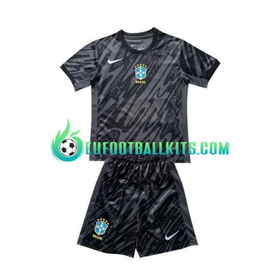Brazil Goalkeeper Blackcolor Away Football Shirts Copa America 2024 Kids LS