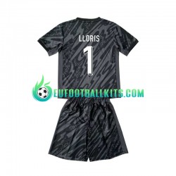 France Goalkeeper Hugo Lloris 1 Away Football Shirts Blackcolor Euro 2024 Kids LS