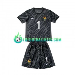 France Goalkeeper Hugo Lloris 1 Away Football Shirts Blackcolor Euro 2024 Kids LS