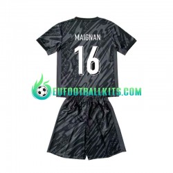 France Goalkeeper Mike Maignan 16 Away Football Shirts Blackcolor Euro 2024 Kids LS