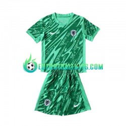Netherlands Goalkeeper Home Football Shirts Greencolor Euro 2024 Kids LS