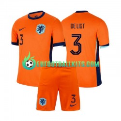 Netherlands Matthijs de Ligt 3 Home Football Shirts Euro 2024 Kids LS