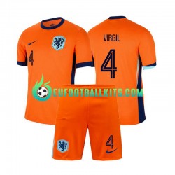Netherlands Virgil van Dijk 4 Home Football Shirts Euro 2024 Kids LS