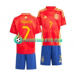 Spain Alvaro Morata 7 Home Football Shirts Euro 2024 Kids LS