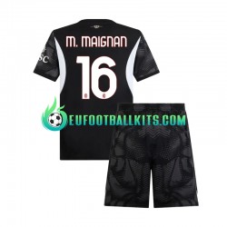 AC Milan Goalkeeper Mike Maignan 16 Home Football Shirts 2024-2025 Blackcolor Kids LS