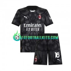 AC Milan Goalkeeper Mike Maignan 16 Home Football Shirts 2024-2025 Blackcolor Kids LS