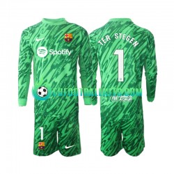 FC Barcelona Goalkeeper Ter Stegen 1 Home Football Shirts 2024-2025 Greencolor Kids SS