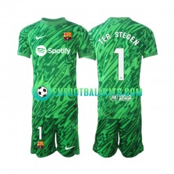 FC Barcelona Goalkeeper Ter Stegen 1 Home Football Shirts 2024-2025 Greencolor Kids LS