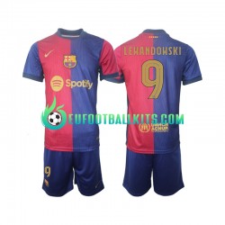 FC Barcelona UCL Font Robert Lewandowski 9 Home Football Shirts 2024-2025 Kids LS