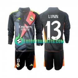 Real Madrid Goalkeeper Andriy Lunin 13 Away Football Shirts 2024-2025 Blackcolor Kids SS
