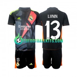 Real Madrid Goalkeeper Andriy Lunin 13 Away Football Shirts 2024-2025 Blackcolor Kids LS