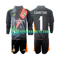Real Madrid Goalkeeper Thibaut Courtois 1 Away Football Shirts 2024-2025 Blackcolor Kids SS