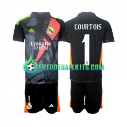 Real Madrid Goalkeeper Thibaut Courtois 1 Away Football Shirts 2024-2025 Blackcolor Kids LS