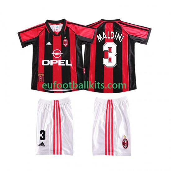 AC Milan MALDINI 3 Retro Home Football Shirts 1998 1999 Kids LS