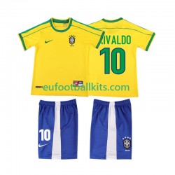 Brazil RIVALDO 10 Retro Home Football Shirts 1998 Kids LS