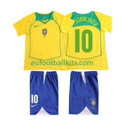 Brazil RONALOINHO 10 Retro Home Football Shirts 2004 Kids LS