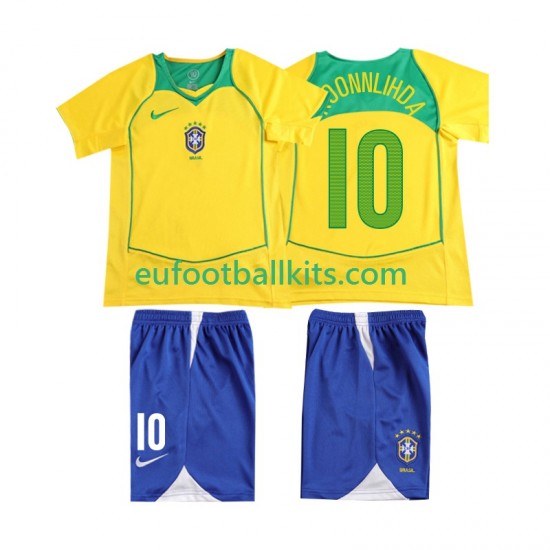 Brazil RONALOINHO 10 Retro Home Football Shirts 2004 Kids LS