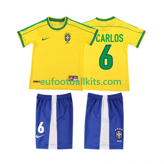Brazil Roberto Carlos 6 Retro Home Football Shirts 1998 Kids LS