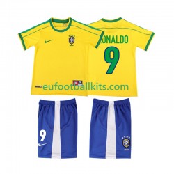 Brazil Ronaldo 9 Retro Home Football Shirts 1998 Kids LS