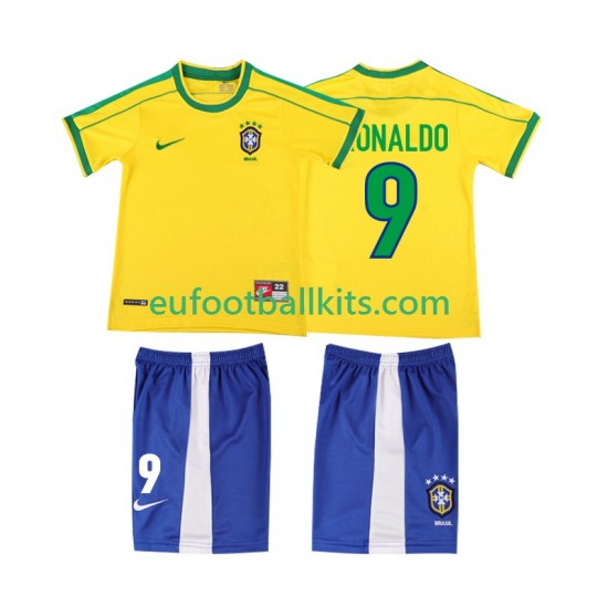 Brazil Ronaldo 9 Retro Home Football Shirts 1998 Kids LS