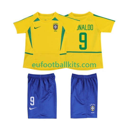 Brazil Ronaldo 9 Retro Home Football Shirts 2002 Kids LS