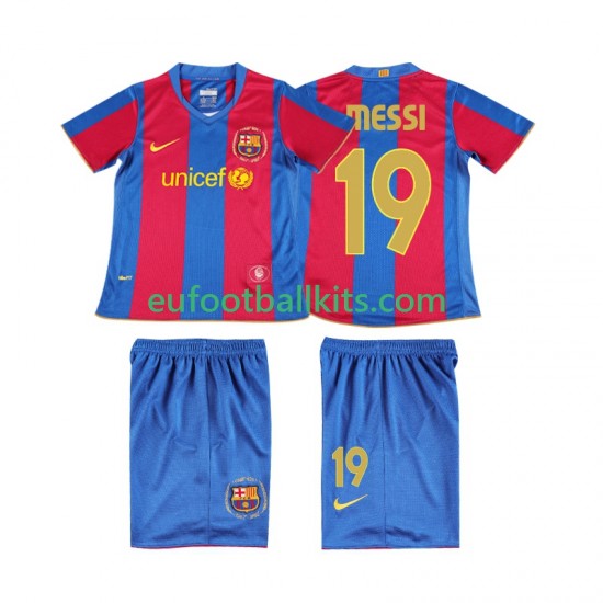 FC Barcelona Lionel Messi 19 Retro Home Football Shirts 2007 2008 Kids LS