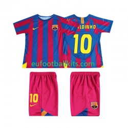 FC Barcelona RONALDINHO 10 Retro Home Football Shirts Champions League 2005 2006 Kids LS