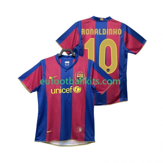 FC Barcelona RONALDINHO 10 Retro Home Football Shirts 2007 2008 Men LS