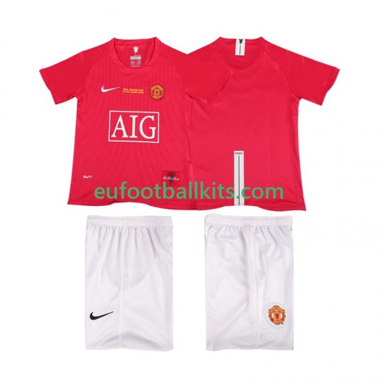 Manchester United Home Football Shirts Retro Champions League 2007 2008 Kids LS