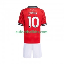 Manchester United Matheus Cunha 10 Home Football Shirts 2025-2026 Kids LS