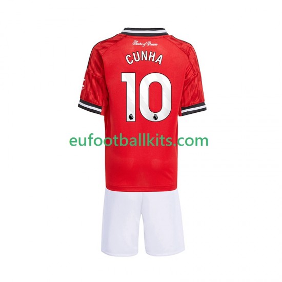 Manchester United Matheus Cunha 10 Home Football Shirts 2025-2026 Kids LS