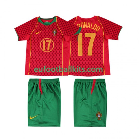 Portugal Cristiano Ronaldo 17 Retro Home Football Shirts 2004 Kids LS