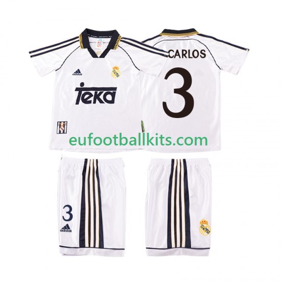 Real Madrid R CARLOS 3 Retro Home Football Shirts 1998 2000 Kids LS
