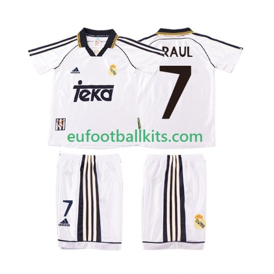 Real Madrid RAUL 7 Retro Home Football Shirts 1998 2000 Kids LS