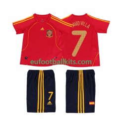 Spain DAVID VILLA 7 Retro Home Football Shirts 2008 Kids LS