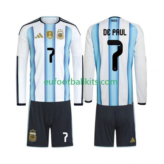 Argentina Rodrigo De Paul 7 Home Football Shirts World Cup 2026 Kids SS
