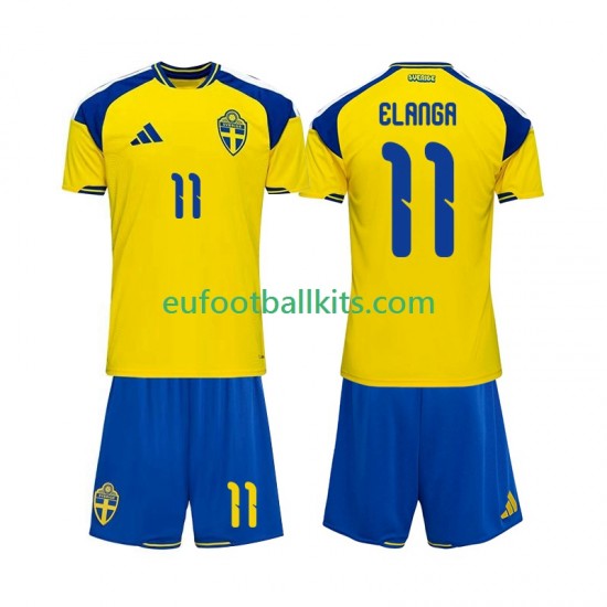 Sweden Anthony Elanga 11 Home Football Shirts 2026 Kids LS