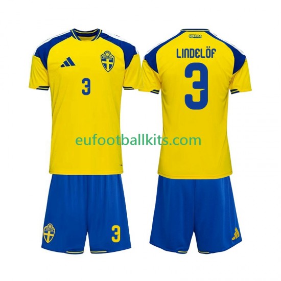Sweden Victor Lindelof 3 Home Football Shirts 2026 Kids LS