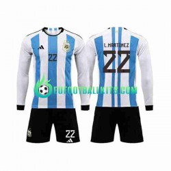 Argentina 3 Stars Lautaro Martinez 22 Home Football Shirts World Cup 2022 Kids SS