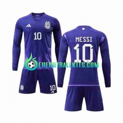 Argentina 3 Stars Lionel Messi 10 Away Football Shirts World Cup 2022 Kids SS
