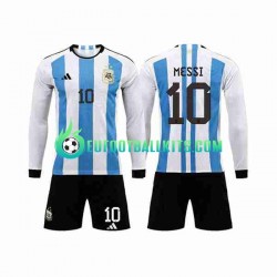 Argentina 3 Stars Lionel Messi 10 Home Football Shirts World Cup 2022 Kids SS