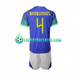 Brazil Marquinhos 4 Away Football Shirts World Cup 2022 Kids LS