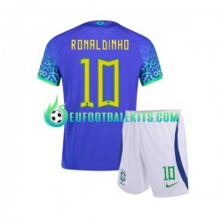 Brazil Ronaldinho 10 Away Football Shirts World Cup 2022 Kids LS