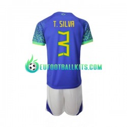 Brazil Thiago Silva 3 Away Football Shirts World Cup 2022 Kids LS