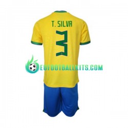 Brazil Thiago Silva 3 Home Football Shirts World Cup 2022 Kids LS
