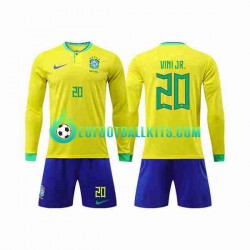 Brazil Vinicius Junior 20 Home Football Shirts World Cup 2022 Kids SS
