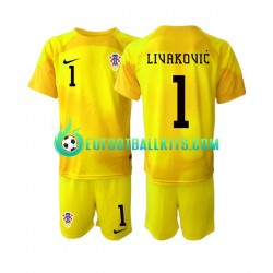 Croatia Dominik Livakovic 1 Goalkeeper Home Football Shirts World Cup 2022 Kids LS