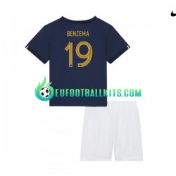 France Benzema 19 Home Football Shirts World Cup 2022 Kids LS