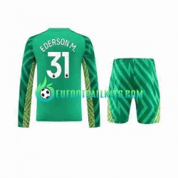 Manchester City Goalkeeper Ederson Moraes 31 Home Football Shirts 2023-2024 Kids SS